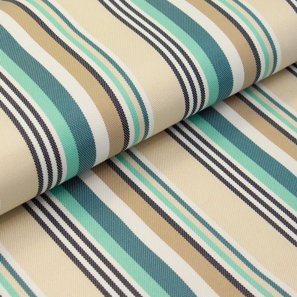 Tissu de décoration - Outdoor "Aqua Stripes" (beige/turquoise/écru/anthracite)