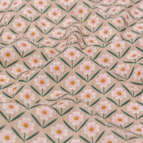 Tissu en coton bio "Naturally Wild/Wild Meadow" (sable-vert/blanc) de Cloud9 Fabrics