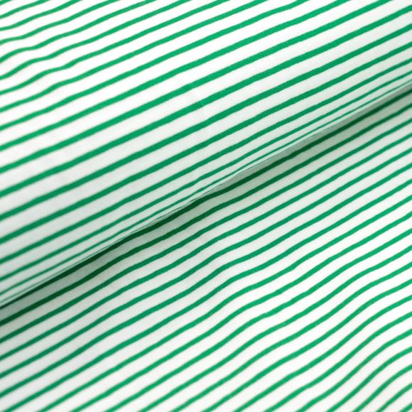 Tissu jersey en coton "Rayures" (blanc-vert)