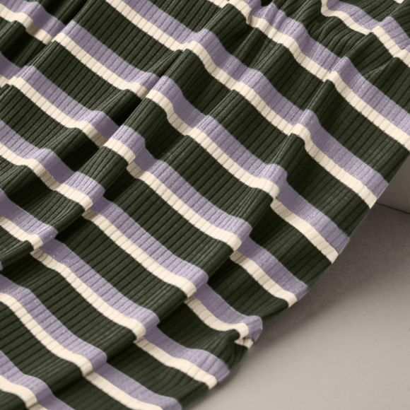 Tencel Modal-Jersey "Derby stripe - khaki" (khaki-lila/weiss) von meetMILK