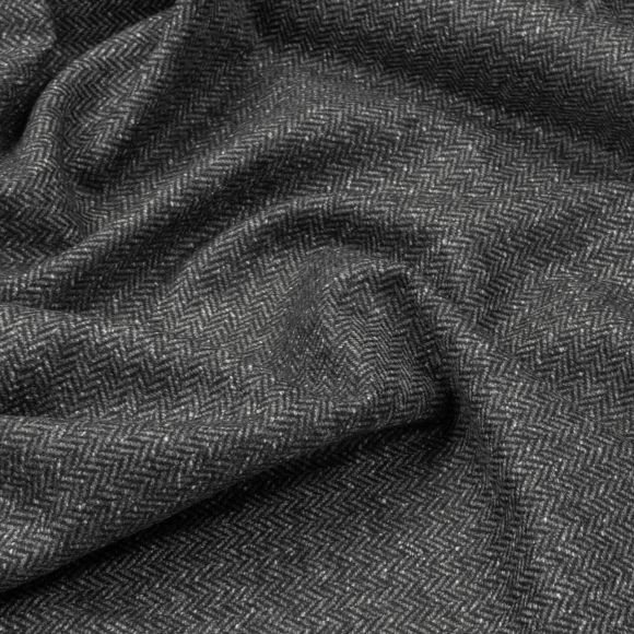 Wollstoff Mix - leichte Qualität "Sprenkel Fischgrät Deluxe" (grau/schwarz/weiss)