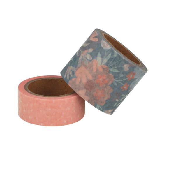 Masking Tape "Mariposa - Fleurs" lot de 2 (rose/bleu)