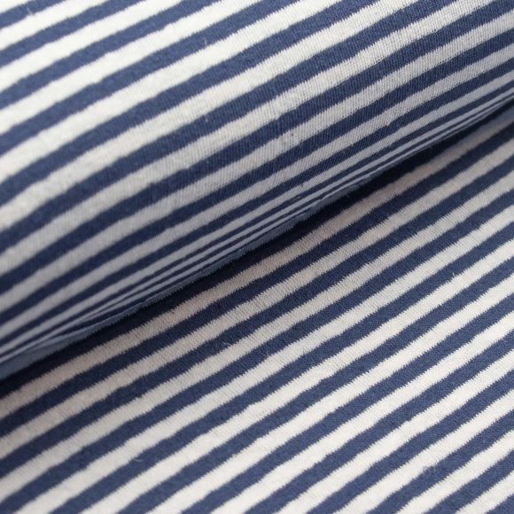 Maille de coton bio/lin "Rayures stretch" (offwhite/bleu foncé)