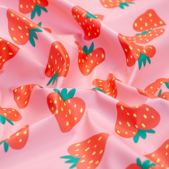 Tissu pour imperméable "fraises" (rose clair-rouge/vert)