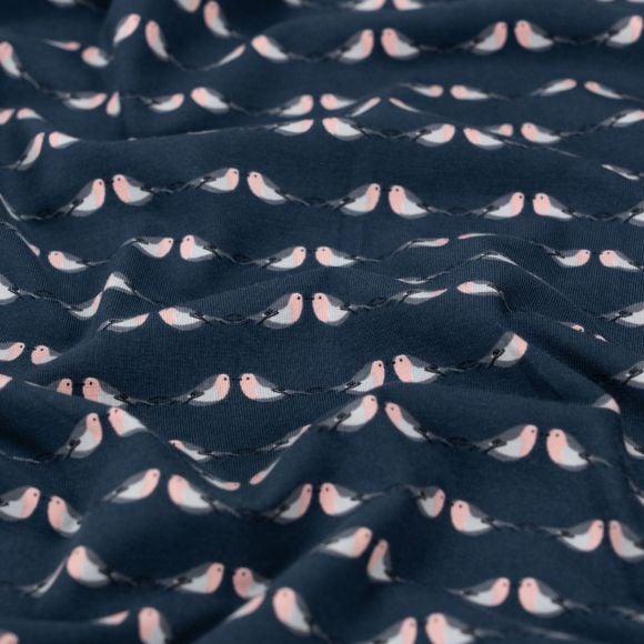Jersey de coton bio "Robin/rouge-gorge" (bleu nuit-rose/gris) de C.PAULI