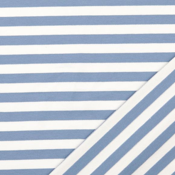 Sweat d'été en coton - french terry "Rayures bloc" (blanc/bleu clair)