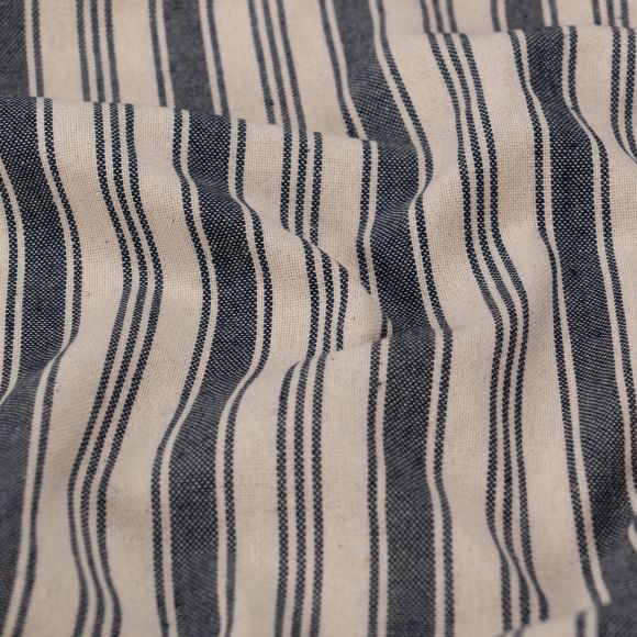 Tissu coton "Pure - Rayures" (nature-bleu foncé)