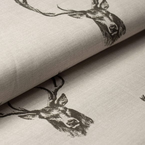 Canvas Baumwolle "Linen Look - Stags/Hirsch" (natur-schwarzbraun) von Fryett's Fabrics