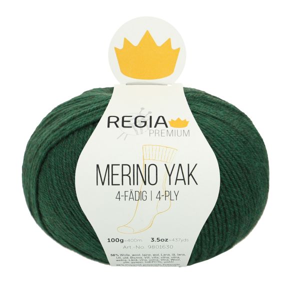 Laine mérinos pour chaussettes "Regia Premium Merino Yak" (vert sapin chiné) de Schachenmayr