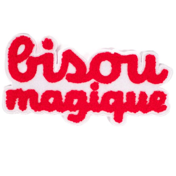 Patch zum Aufbügeln "Bisou Magique" (weiss-rot) 13.5 x 7.3 cm von ikatee