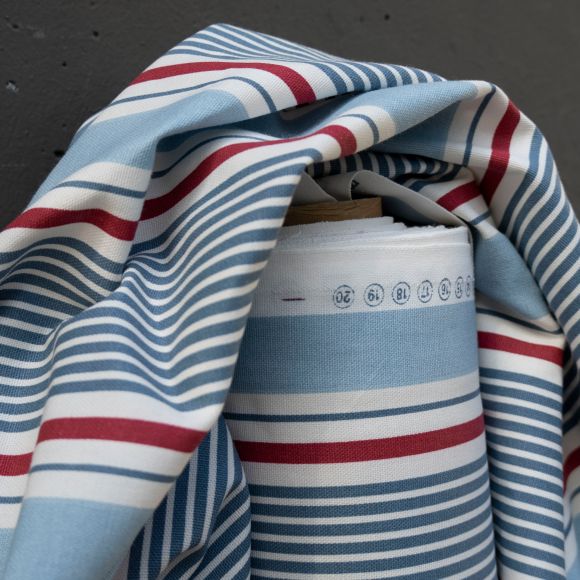 Deko-/Polsterstoff Baumwolle "Sail Stripe-marine" (offwhite-blau/rot) von CLARKE & CLARKE