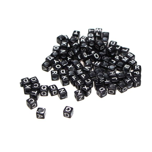 Perles en plastique - lettres/alphabet - set à 300 pces (noir-blanc)