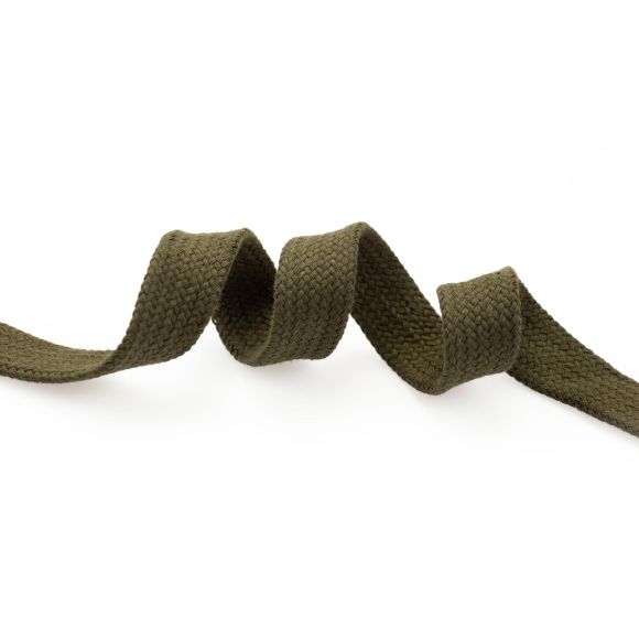 Cordon plat coton “Bande de Hoodie” 15 mm - pièce à 1 m (olive)