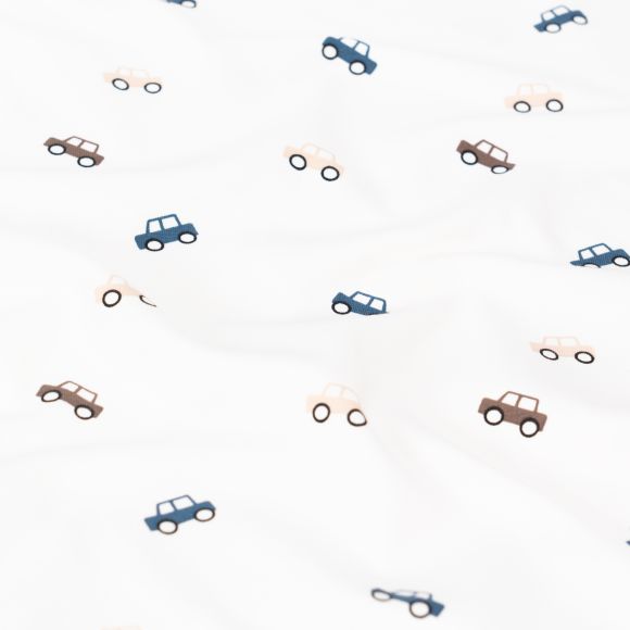 Jersey coton "Voitures" (offwhite-bleu/brun)