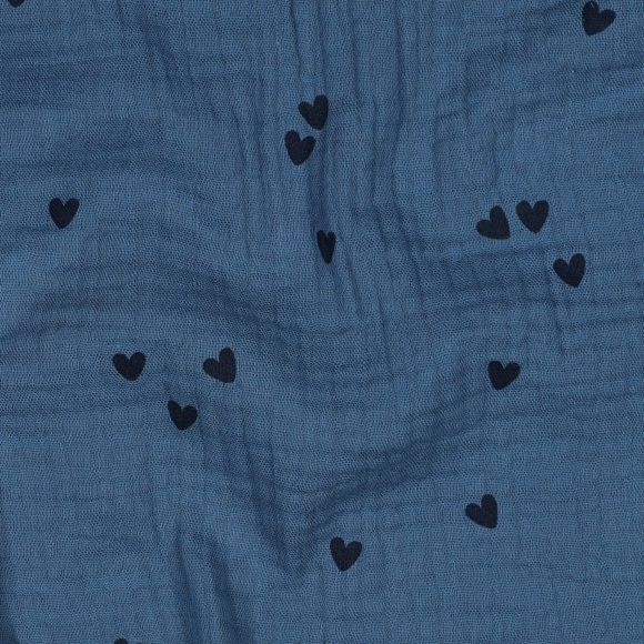 Double Gauze Baumwolle "Tiny Hearts/Herzen" (denimblau-dunkelblau)