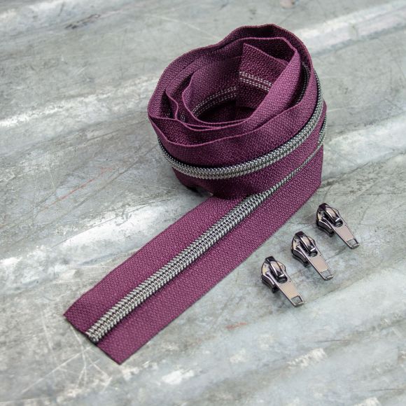 Reissverschluss & Zipper "Metallic Look" im  Set (aubergine/graphit)