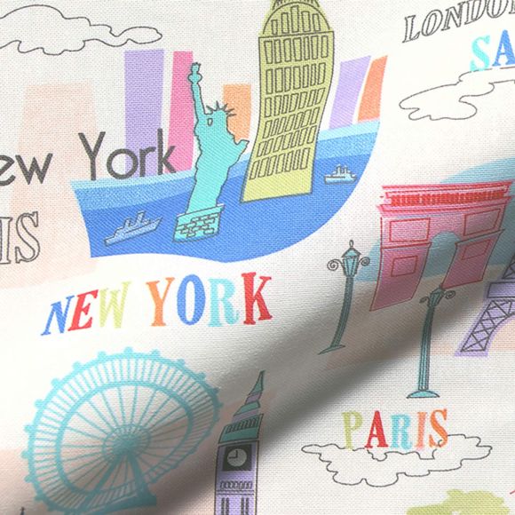 Canvas Baumwolle "Sightseeing/World Cities" (offwhite-bunt)