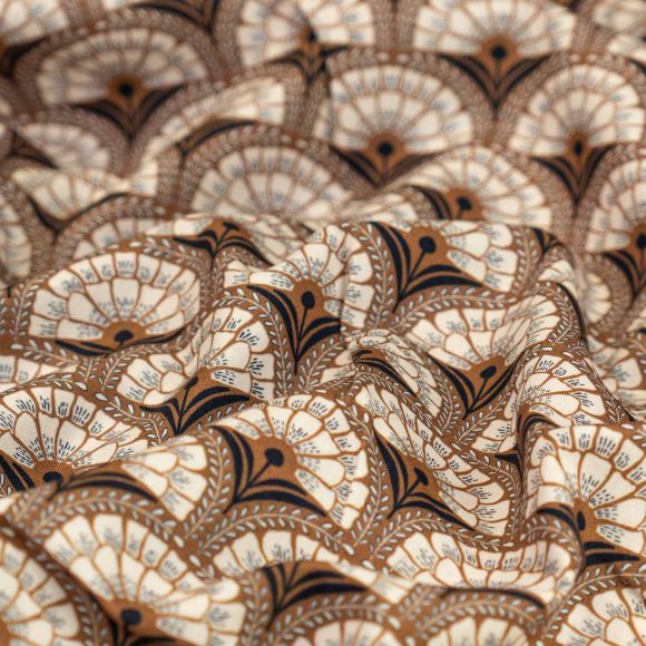 Bio-Baumwolle "Grassroots/Eliza" (braun-offwhite/dunkelblau) von Cloud9 Fabrics