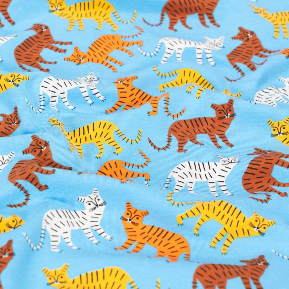 Jersey coton "Tigre bébé" (bleu-jaune/brun)