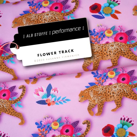 Sport-Jersey Trevira Bioactive "Performance-Flower Track/Leopard" (rosa-bunt) von ALBSTOFFE