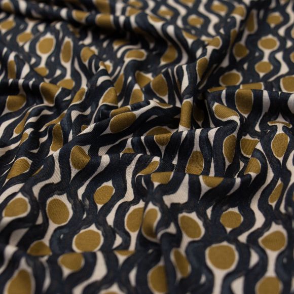 Jersey en viscose "Ecu d'or" (sable-noir/ocré)