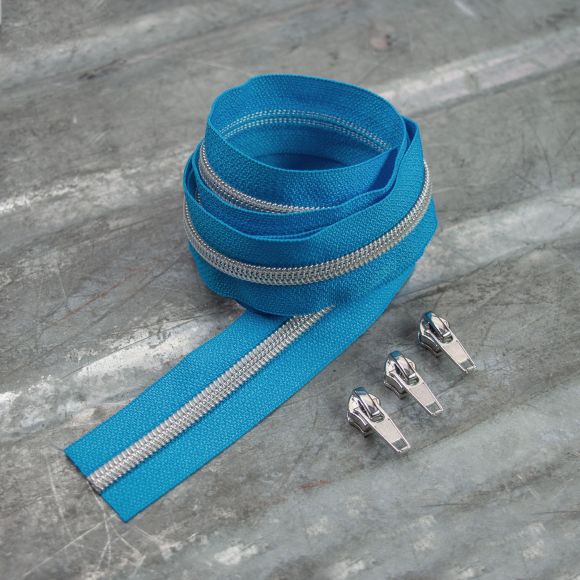 Reissverschluss & Zipper "Metallic Look" im  Set (blau/silber)