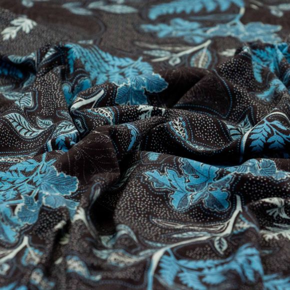 Jersey de viscose "Floral Sunprint" (noir-bleu)
