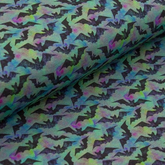 Jersey Baumwolle "Bat/Fledermaus" (grün/pink-schwarz) von Fräulein von Julie