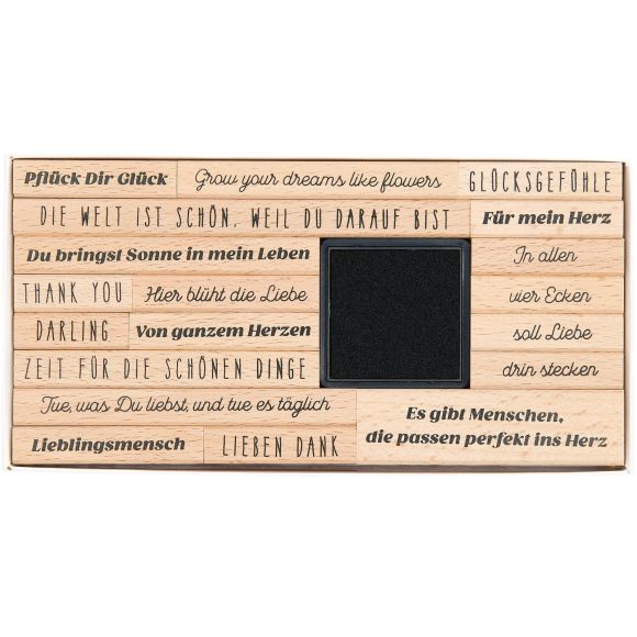 Holzstempel-Set "La vie en rose/Poesiealbum" mit Stempelkissen 20-teilig von RICO DESIGN