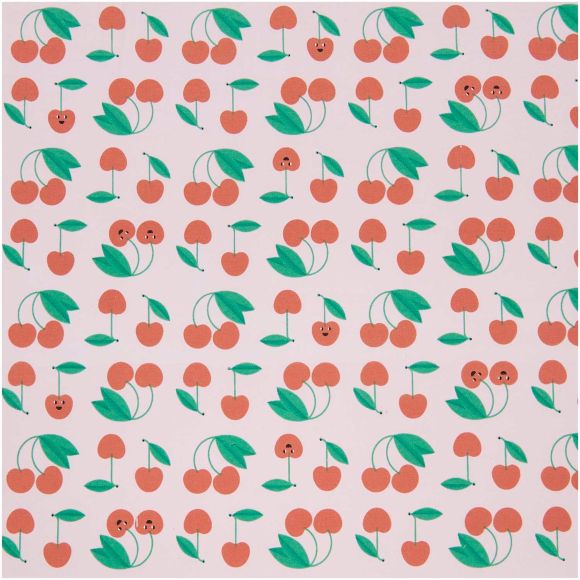 Jersey Baumwolle "Kirschen" (rosa-rot/grün) von RICO DESIGN