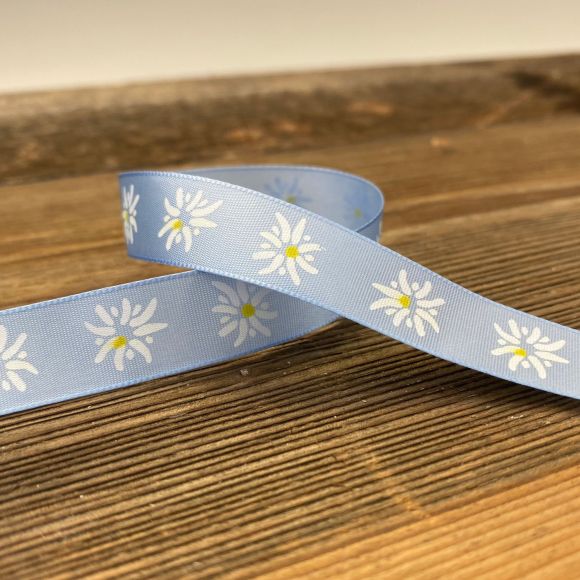 Ruban décoratif "Edelweiss" 15 mm (bleu clair-blanc)