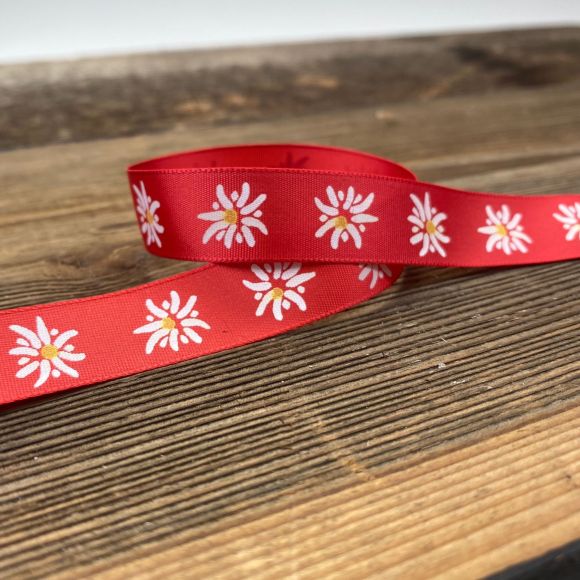 Ruban décoratif "Edelweiss" 15 mm (rouge-blanc)