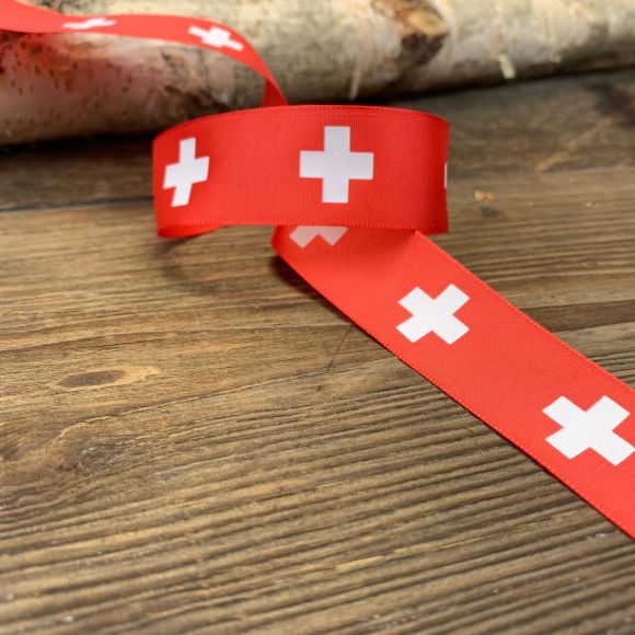 Ruban décoratif "Croix suisse" 25 mm (rouge-blanc)
