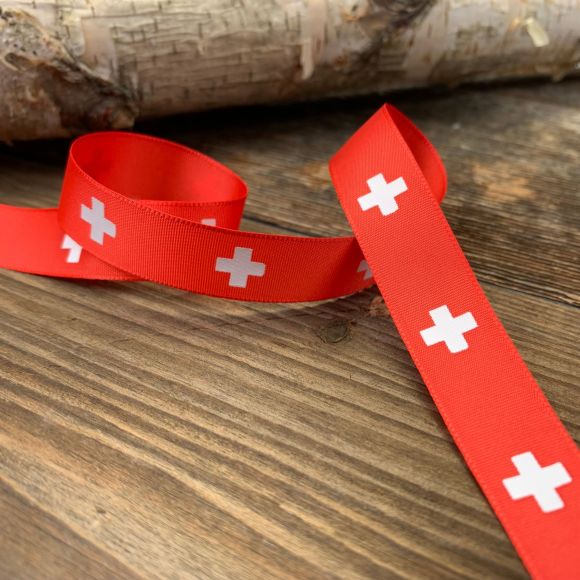 Ruban décoratif "Croix suisse" 15 mm (rouge-blanc)