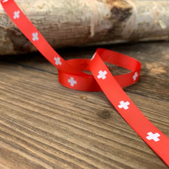 Ruban décoratif "Croix suisse" 10 mm (rouge-blanc)