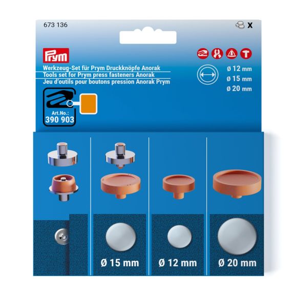 PRYM Jeu d'outils pour boutons pression anorak Ø 12/15/20 mm (orange) 673136