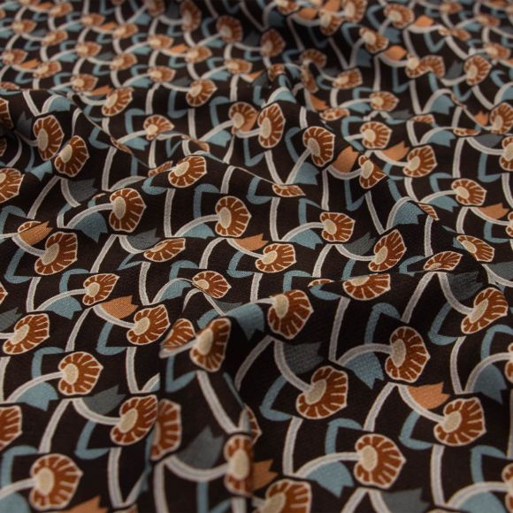 Satin de viscose "Midcentury Fungi" (brun-bleu fumé/gris clair)