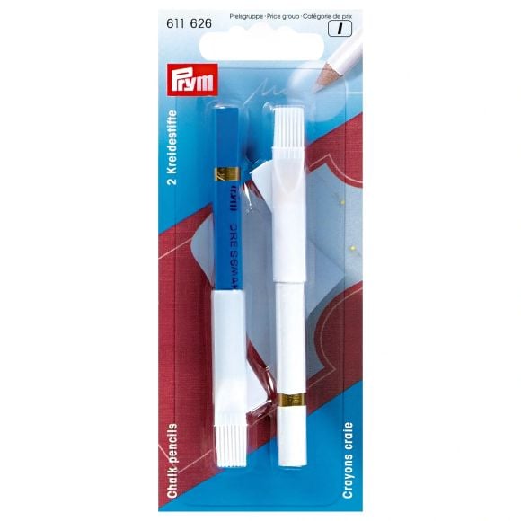 PRYM Crayon craie avec brosse - lot de 2 (bleu/blanc) 611626