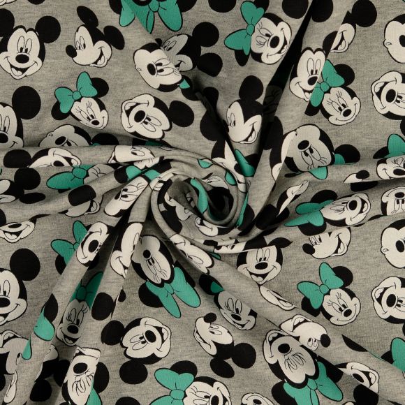 Sweat Baumwolle "Disney/Micky & Minnie" (grau meliert-mint/schwarz)