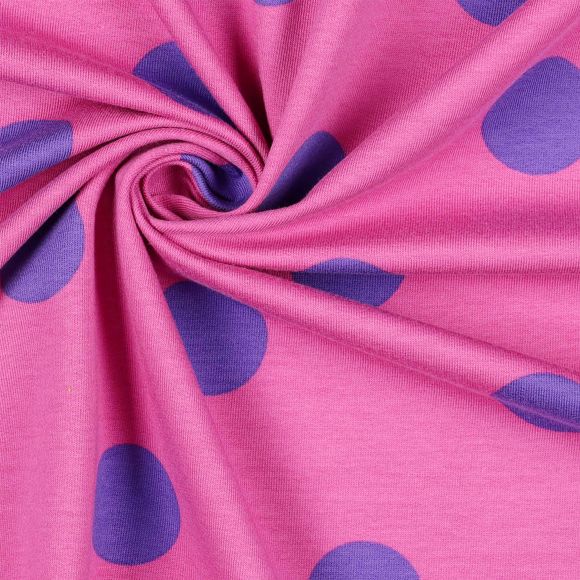 Sommersweat Baumwolle - French Terry "Polka Big Dots" (himbeere-violett)