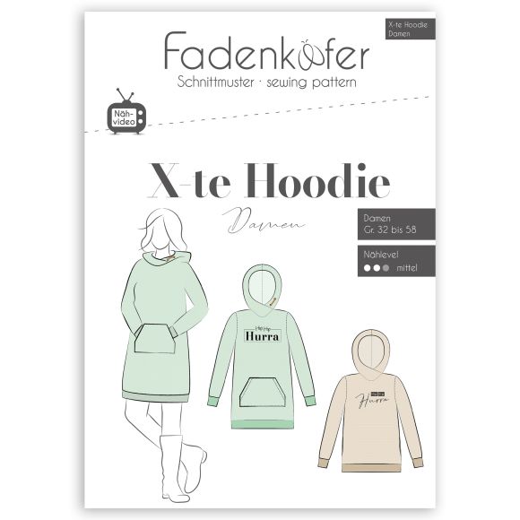 Schnittmuster - Damen Hoodie/Kleid "Xte Hoodie" Gr. 32-58 von fadenkäfer