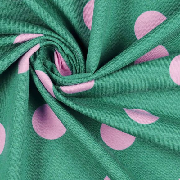 Sweat d'été en coton - french terry "Maxi Polka Dots" (vert d'eau-rose clair)