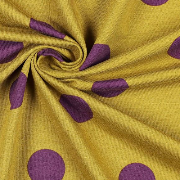 Sommersweat Baumwolle - French Terry "Polka Big Dots" (helloliv-aubergine)