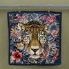 Jacquard gobelin panel "Tête de léopard" 48 x 48 cm (bleu-ocré/multicolore)