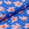 Popeline Baumwolle "Blumen Grid" (blau-rosa/orange)