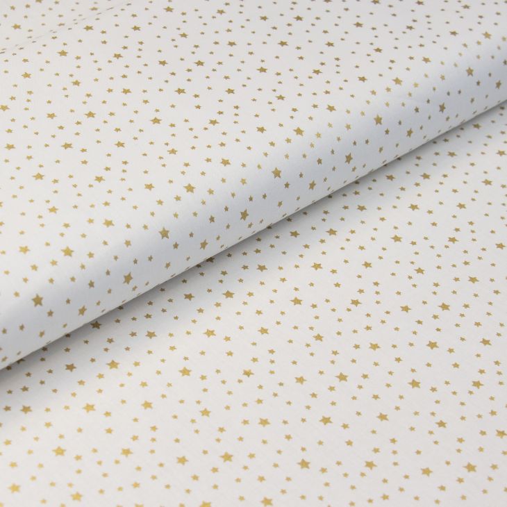Tissu en coton Étoiles scintillantes (blanc-doré)