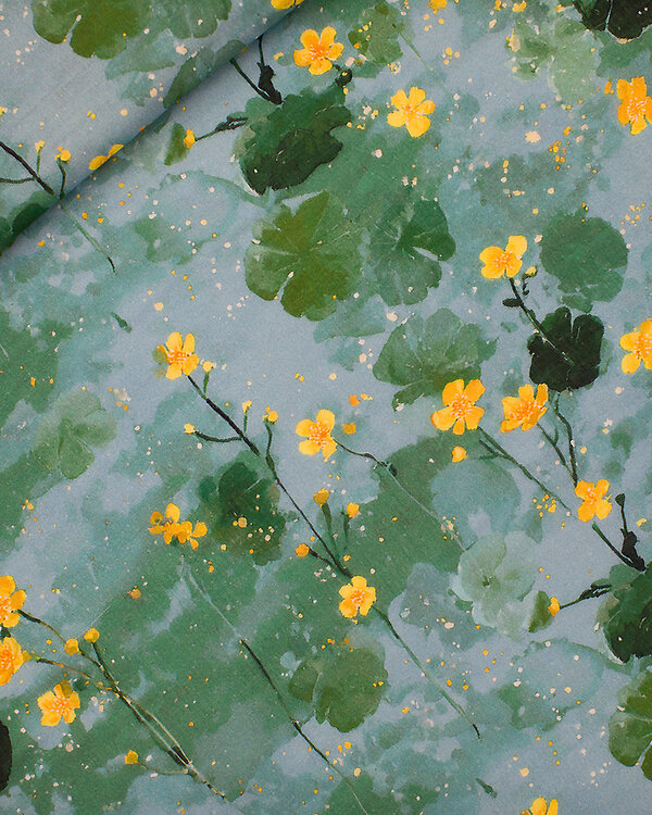 Double gaze coton "Marsh Marigolds" (bleu clair-vert/jaune) de See You at Six