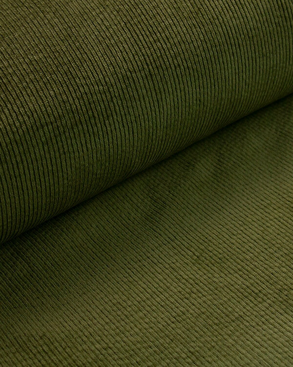 Velours à grosses côtes coton stretch "washed" (olive)