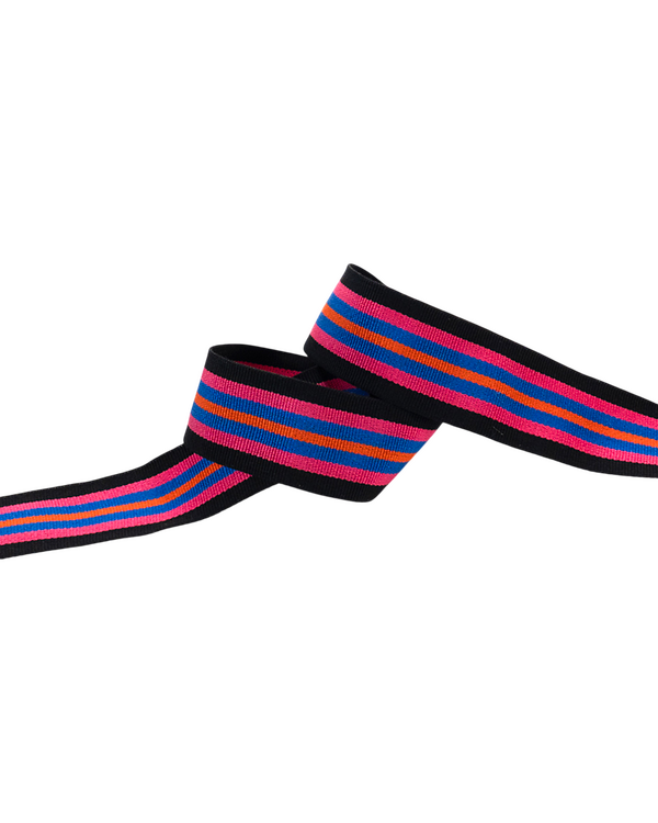 Ruban gros-grain "Miami / Rayures" (noir/rose clair/bleu)