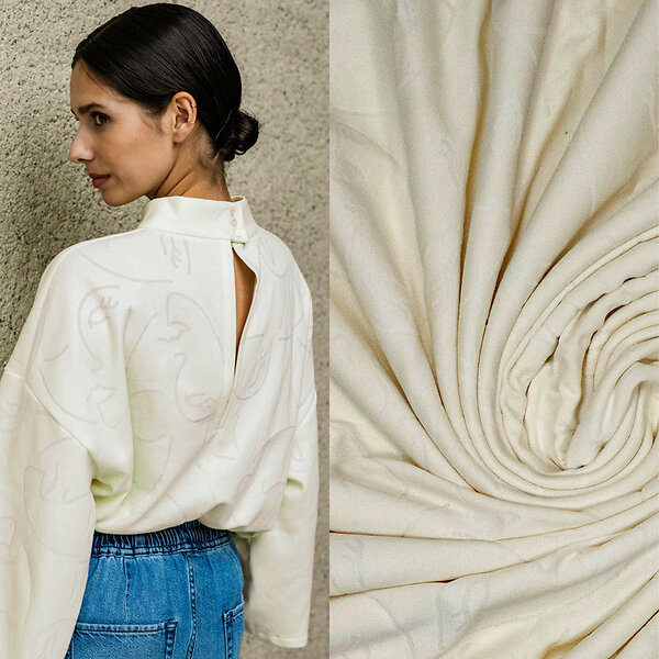 Jacquard tricot "Faces - Samira Fibre Mood" (crème)
